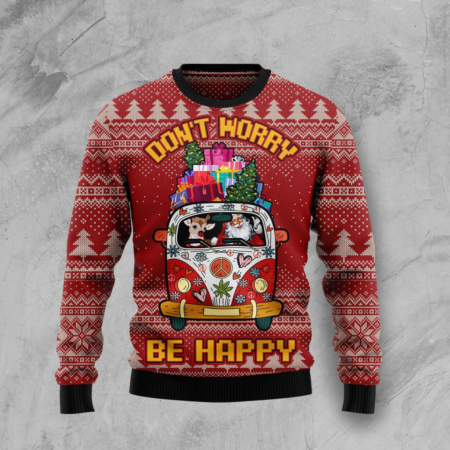 Hippie Car Ugly Christmas Sweater Adult 3D Funny Matching for family