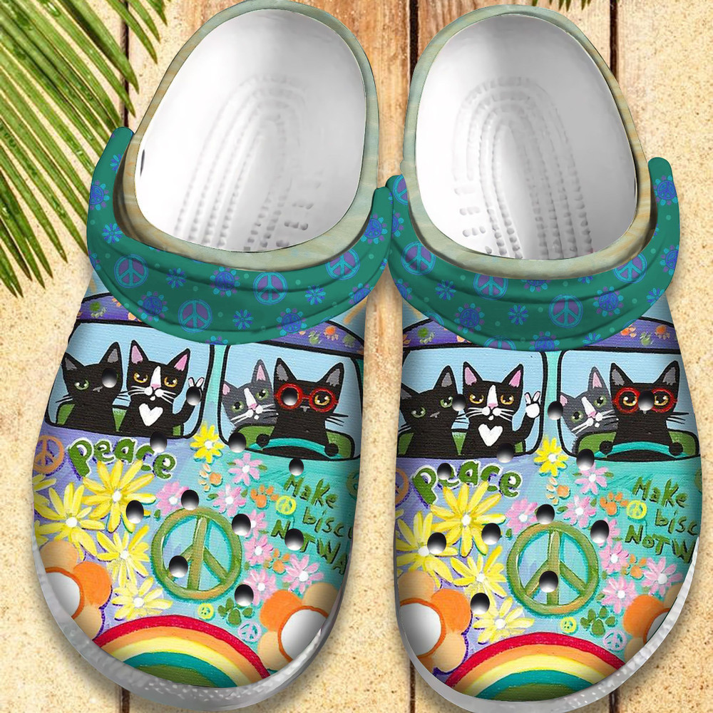 Hippie Cat Vans Bus Gift For Lover Rubber clog Shoes Comfy Footwear