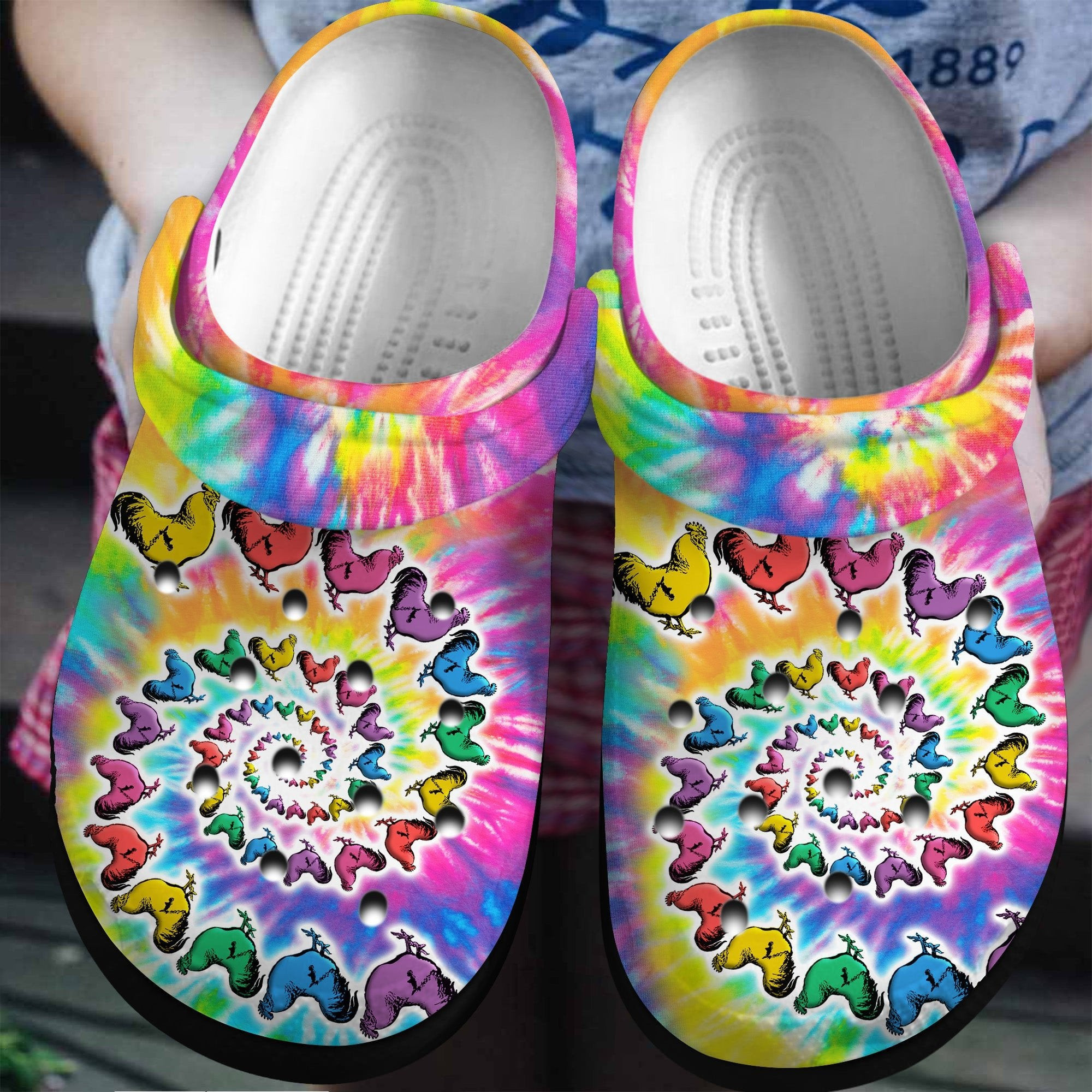 Hippie Chicken Tie Dye Shoes clogs Gifts For Male Female