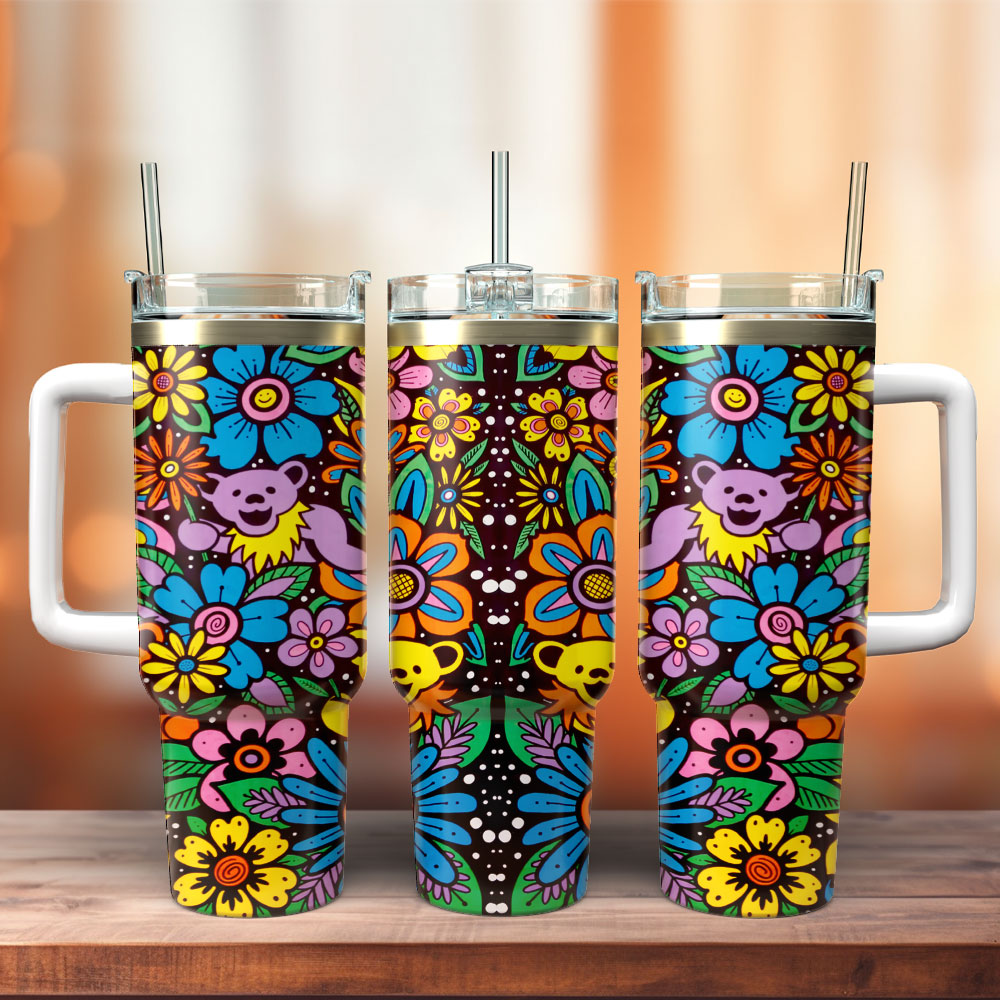 Hippie Colorful Flower Artwork Custom Stanley Cup 40 oz 30 oz Tumbler With HandleTVC2301245