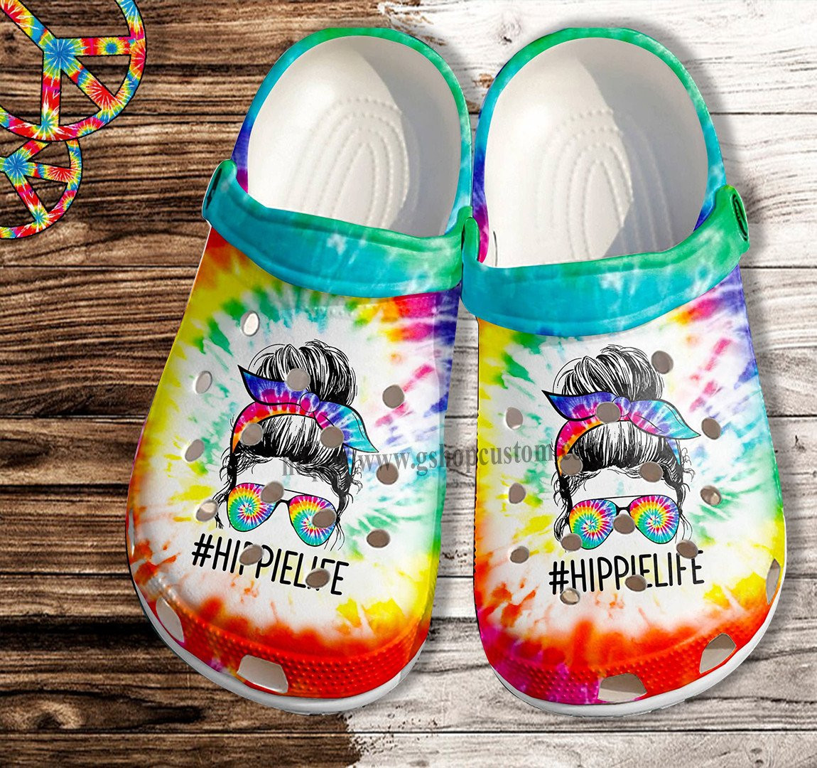 Hippie Cool Girl Glasses Croc Shoes- Hippie Life Rainbow Shoes Croc Clogs Gift Birthday Girl