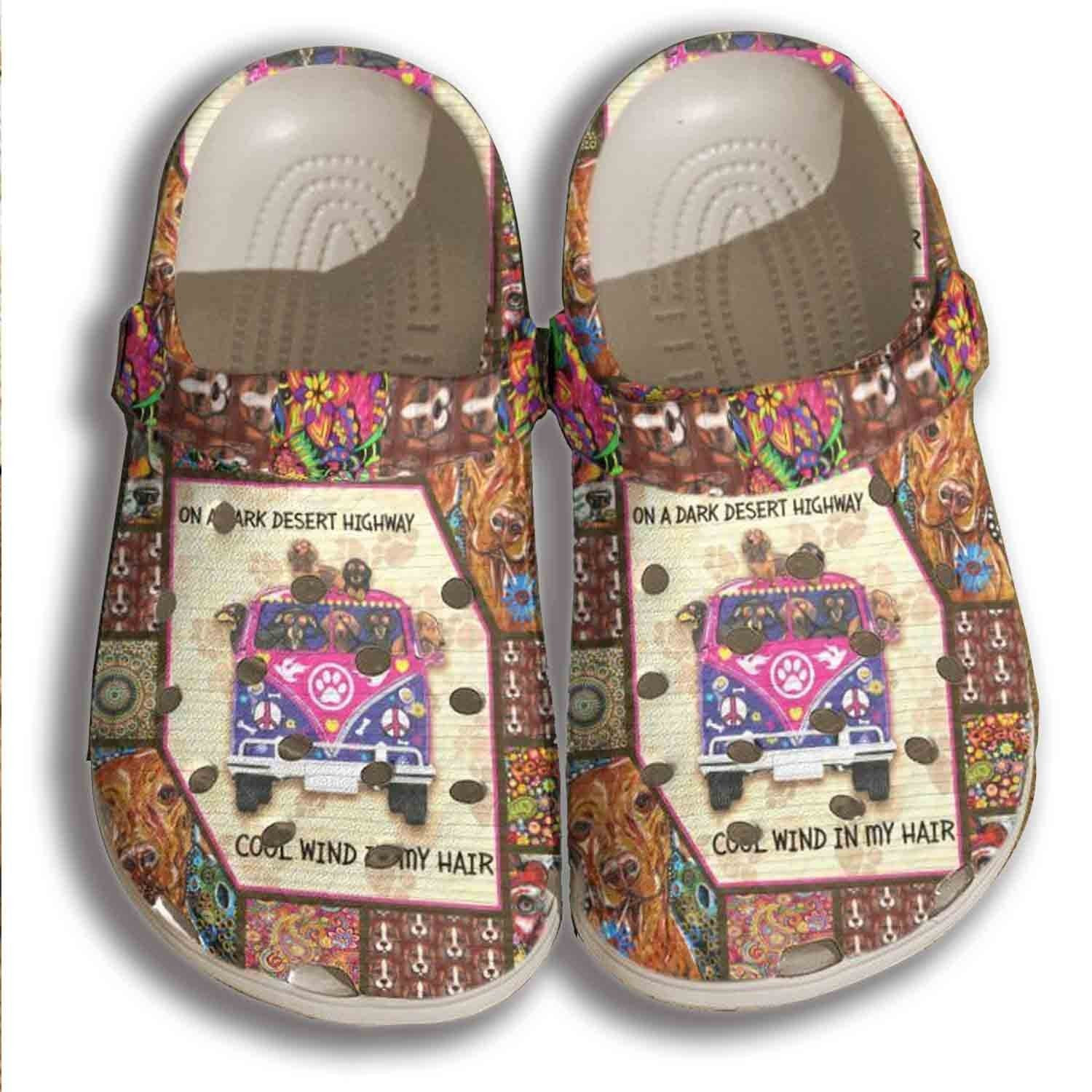 Hippie Dachshund Shoes - Dog Bus On Highway Clogs Gifts