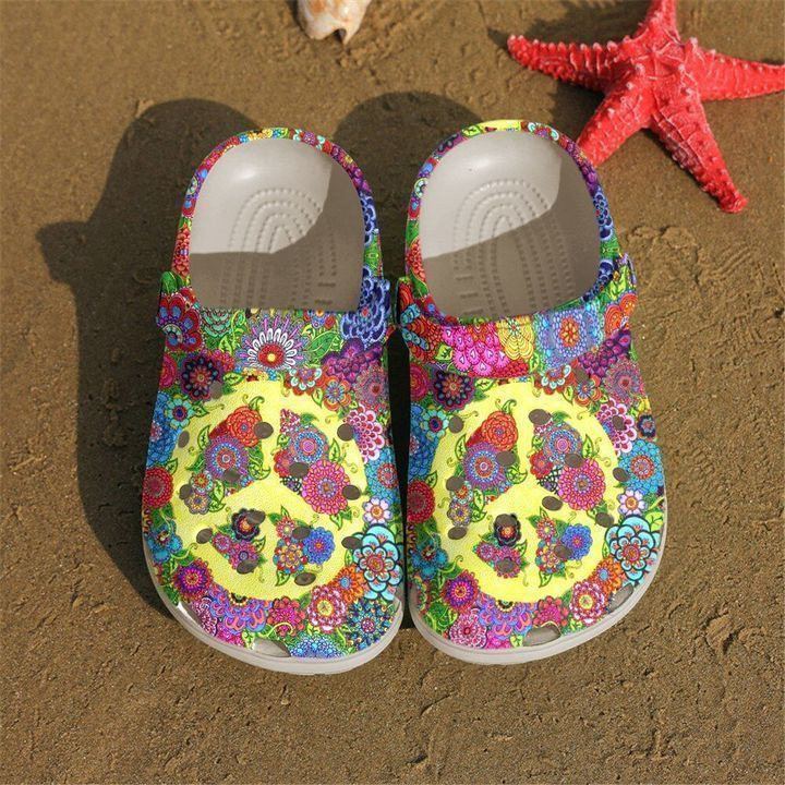 Hippie Floral Sign Classic Clogs Shoes