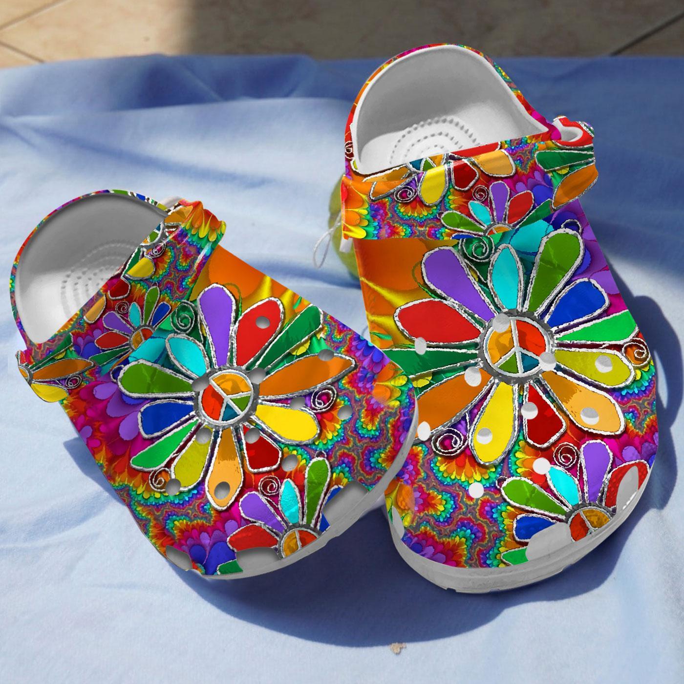Hippie Flowers Crocs Crocband Clogs Shoes Comfortable For Men Women and Kids