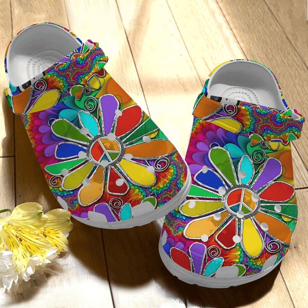 Hippie Flowery Colorful Gift For Lover Rubber clog Shoes Comfy Footwear