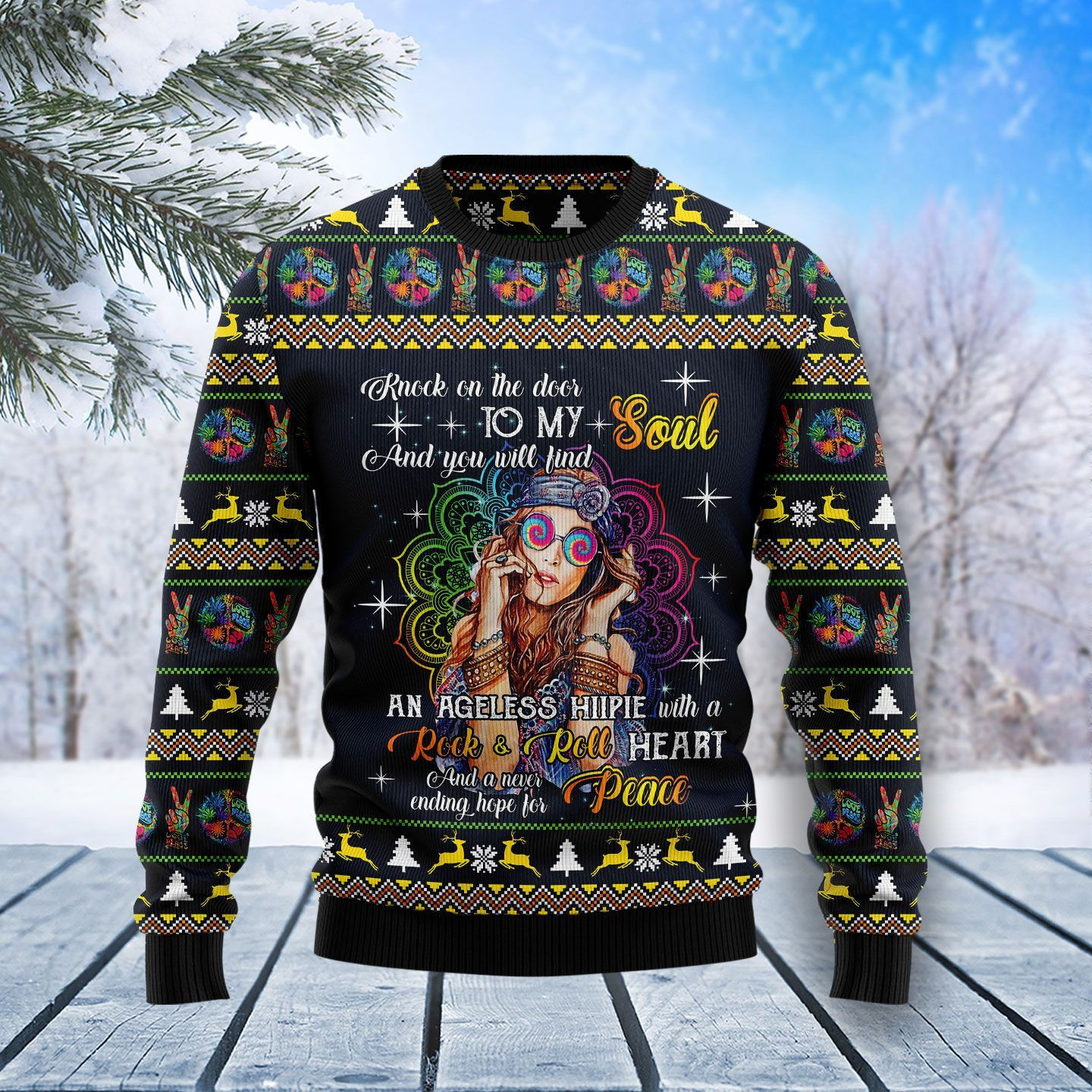Hippie Girl Christmas Ugly Christmas Sweater Adult 3D Funny Matching for family