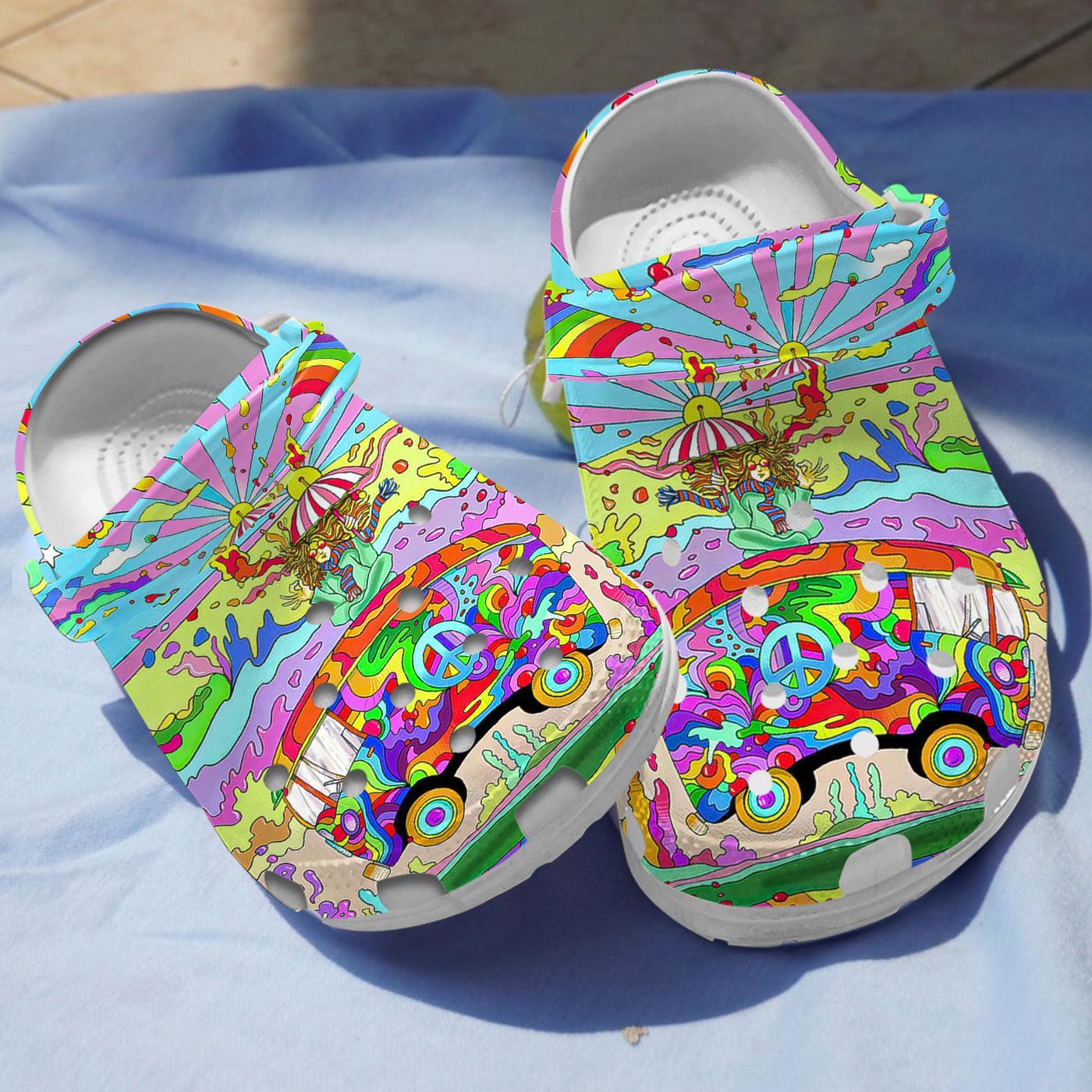 Hippie Girl Crocs Crocband Clogs Shoes Comfortable For Men Women and Kids