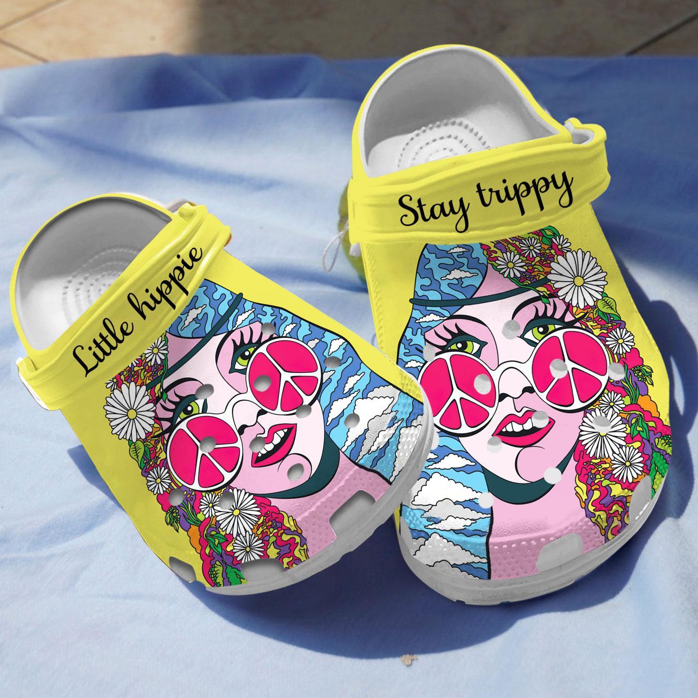 Hippie Girl Crocs Crocband Clogs Shoes Comfortable For Men Women and Kids