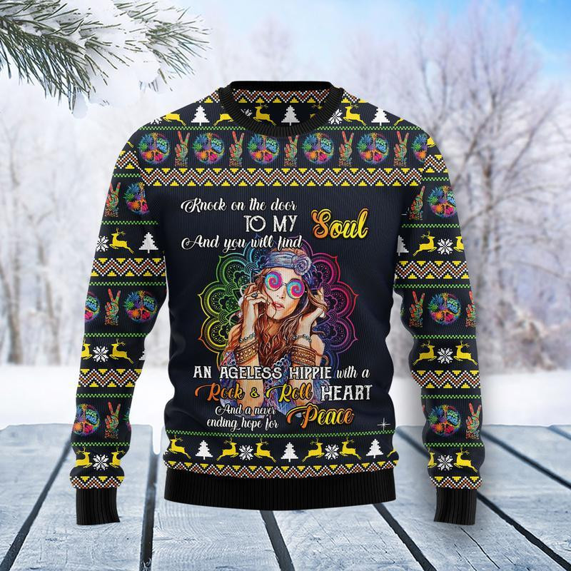 Hippie Girl Ugly Christmas Sweater Adult 3D Funny Matching for family