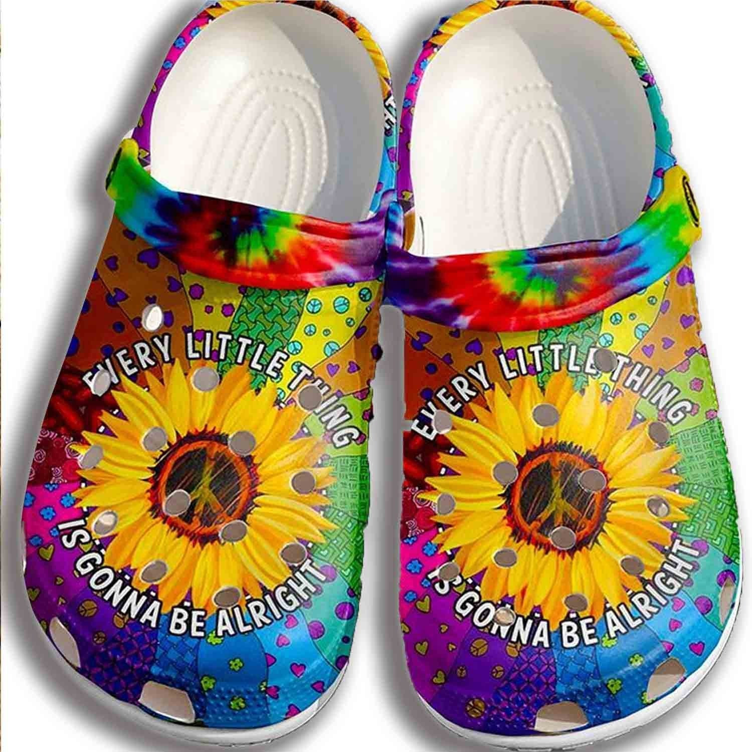 Hippie Gonna Be Alright Sunflower Shoes Crocbland Clogs Gifts