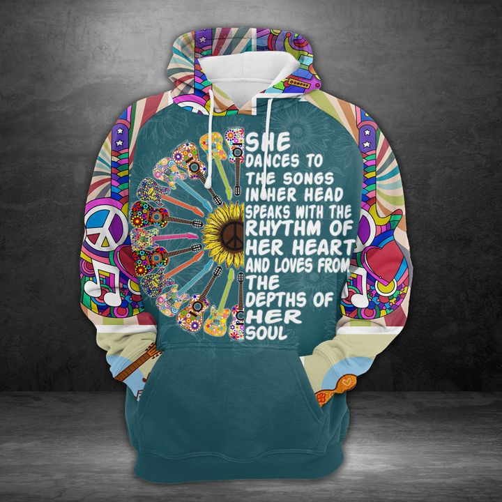 Hippie Guitar 3D All Over Print Hoodie, Zip Hoodie
