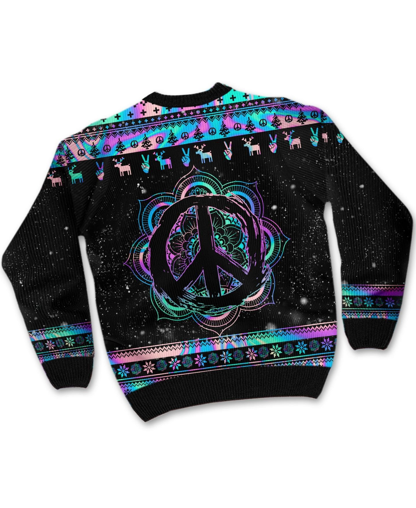 Hippie Holographic Mandala Peace Sign For Hippie Lovers Ugly Christmas Sweater Adult 3D Funny Matching for family - Image 6
