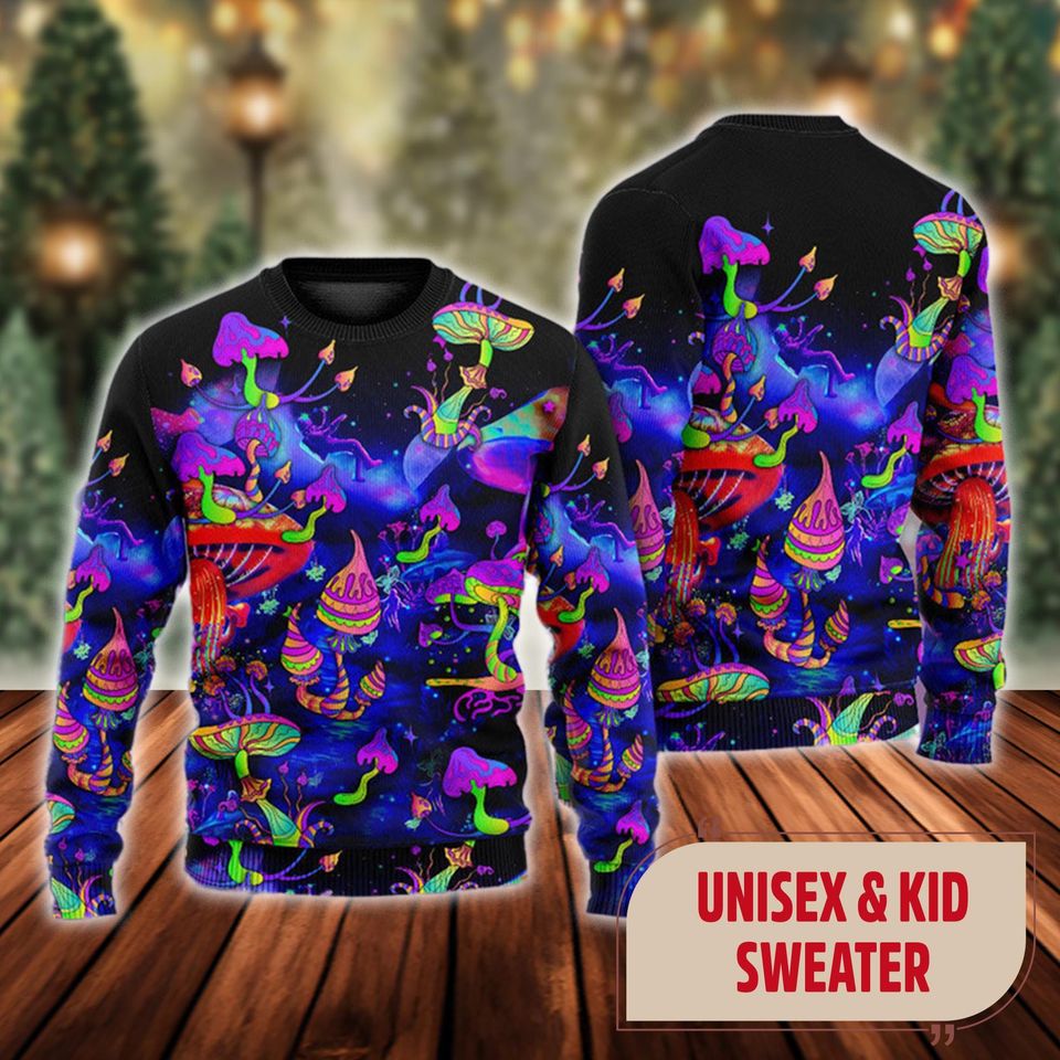 Hippie Mushroom Galaxy Neon Ugly Christmas Sweater