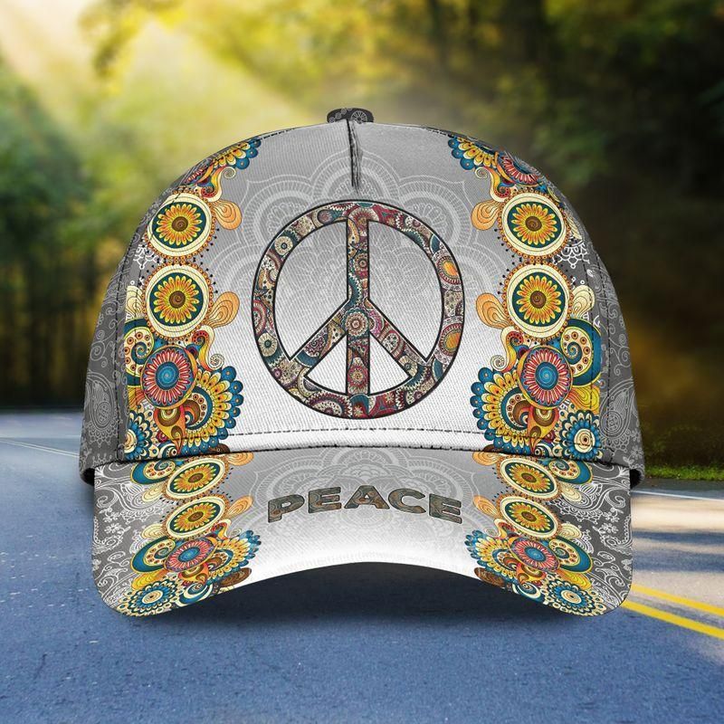 Hippie Peace Graphic Grey Classic Cap Baseball Cap Trucker Hats Custom Hats Gifts For Men & Women