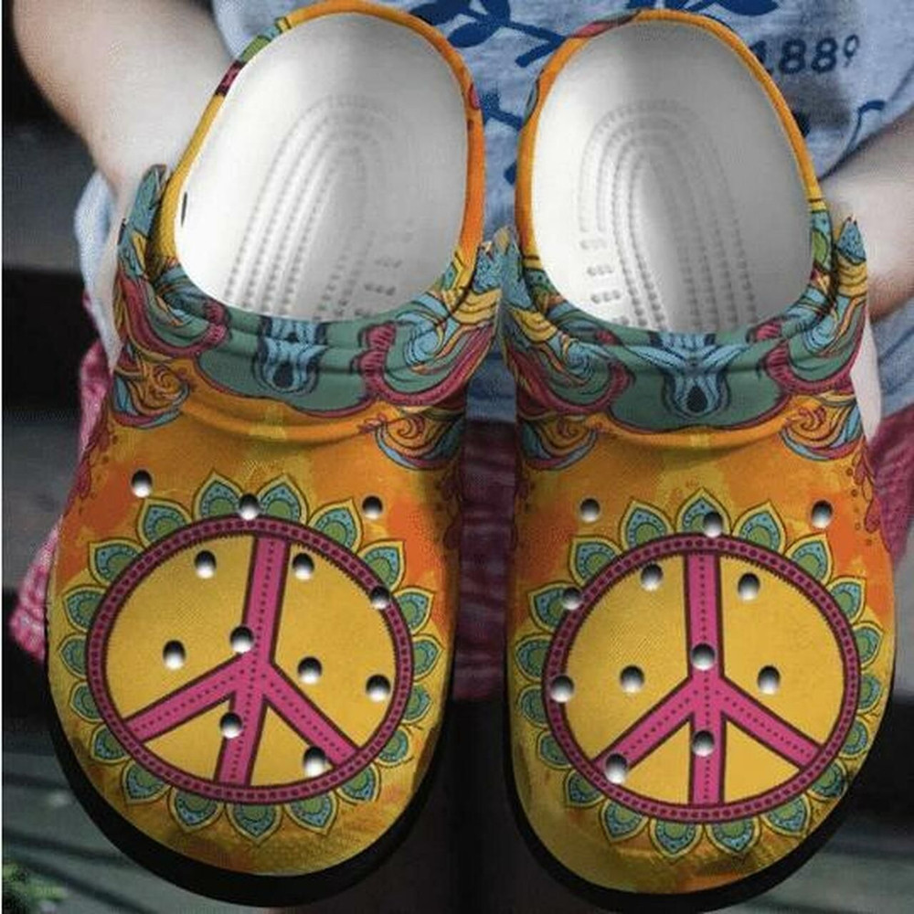 Hippie Peace Orange Theme Personalized Mandala Gift For Lover Rubber clog Shoes Comfy Footwear
