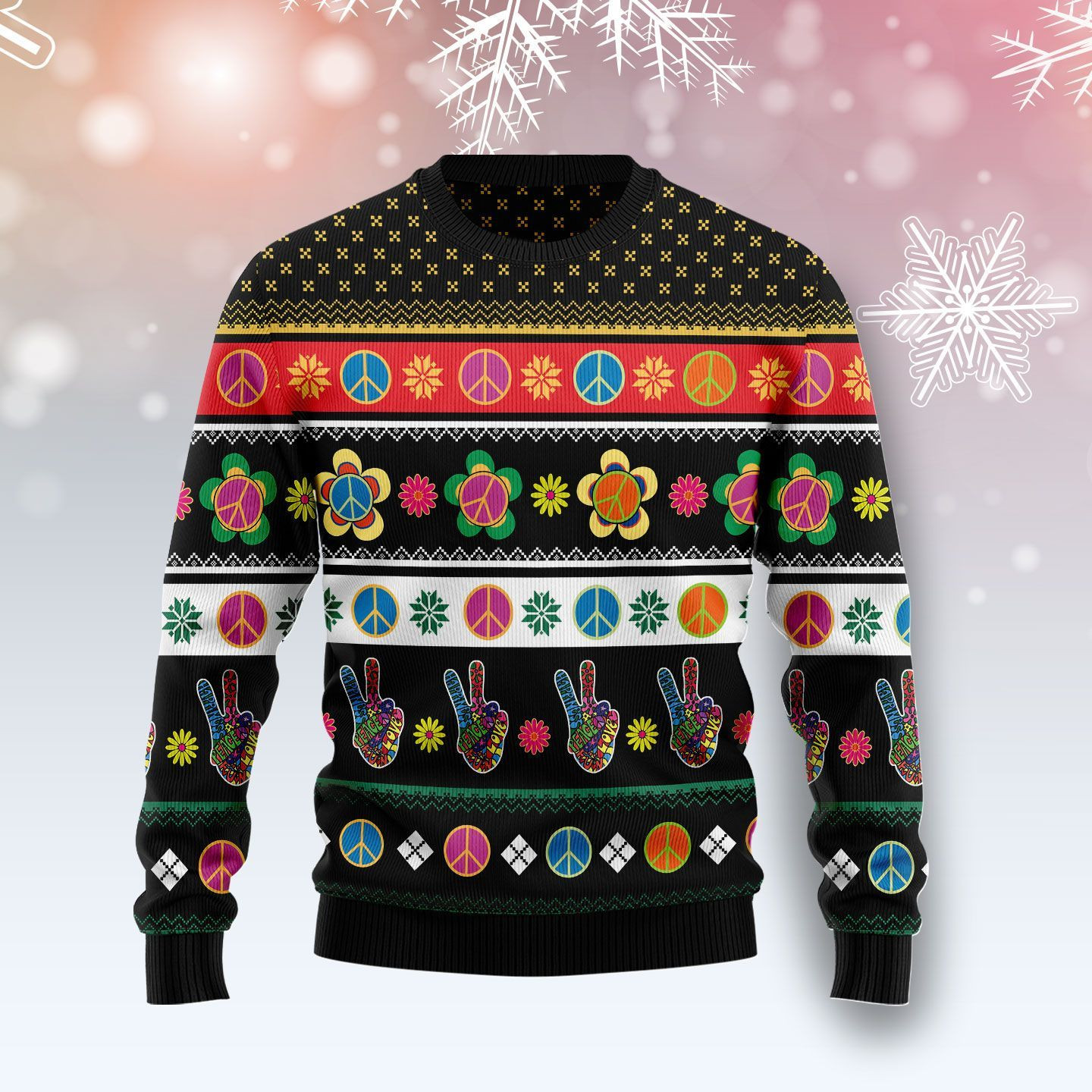 Hippie Peace Sign Christmas Ugly Christmas Sweater Adult 3D Funny Matching for family