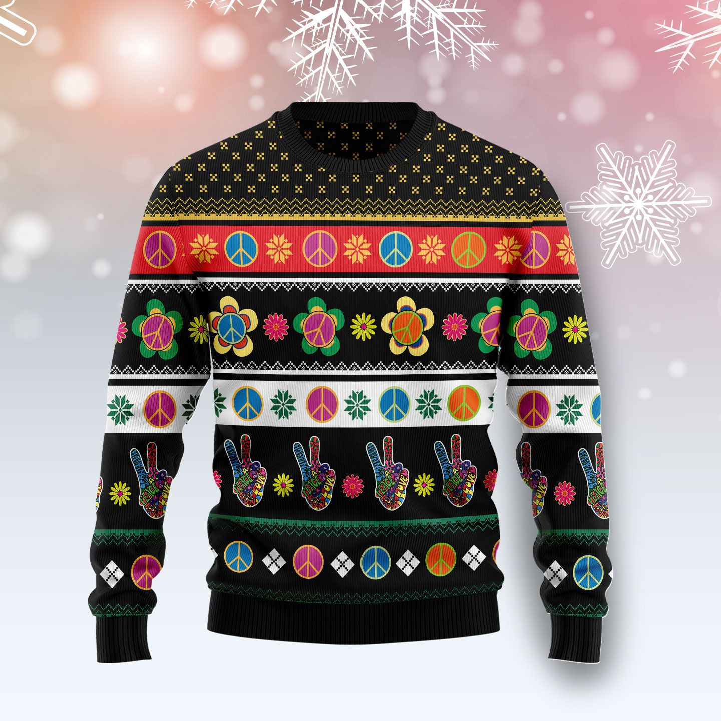 Hippie Peace Sign Ugly Christmas Sweater Adult 3D Funny Matching for family