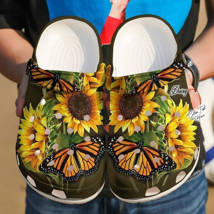 Hippie Personalized Butterfly Sunflower clog Shoes
