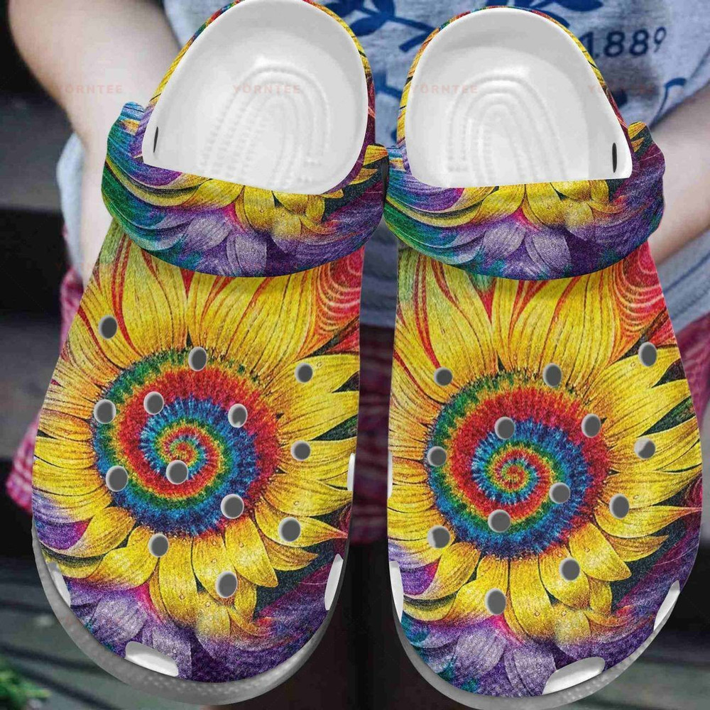 Hippie Sunflower Tie Dye Gift For Lover Rubber clog Shoes Comfy Footwear