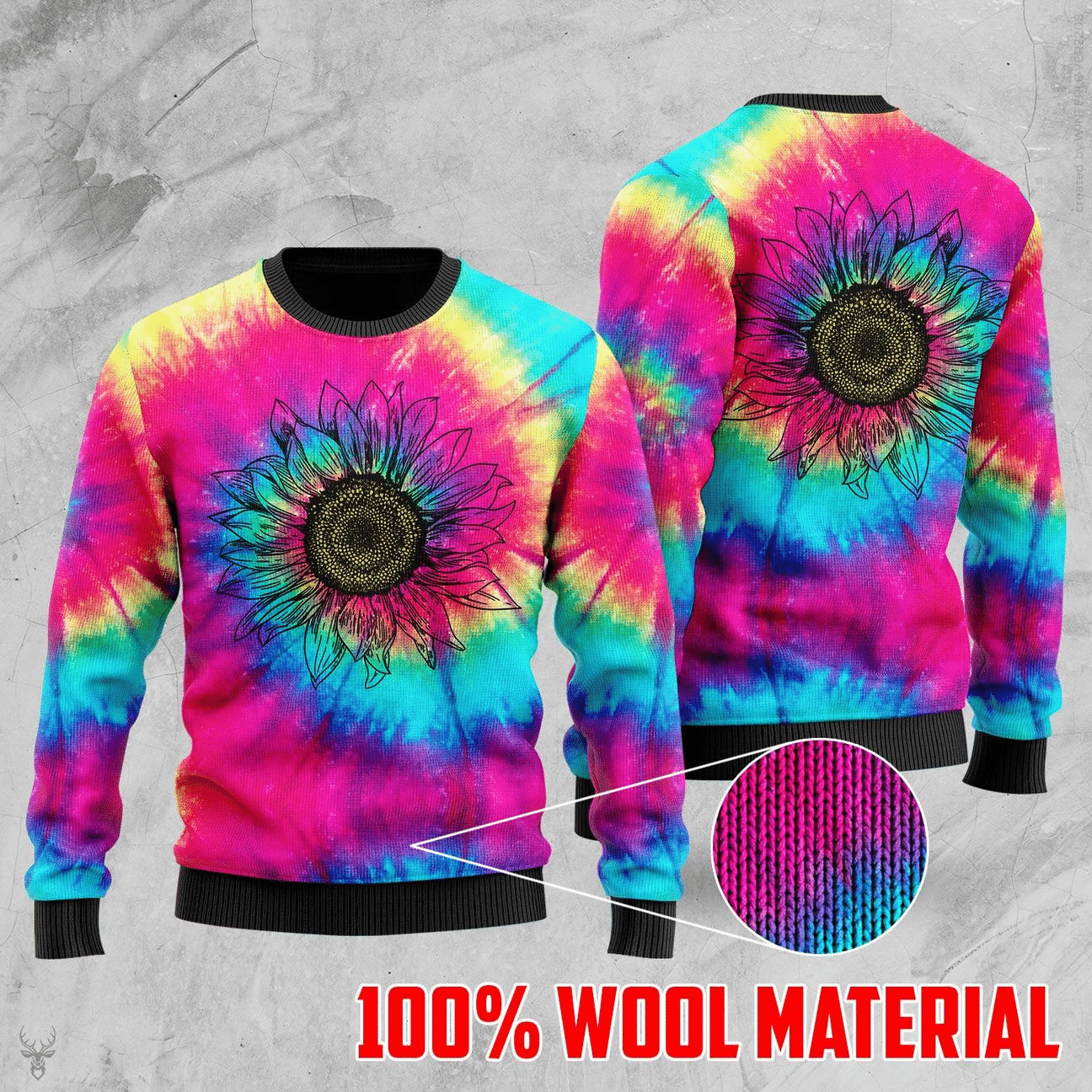 Hippie Sunflower Ugly Christmas Sweater Adult 3D Funny Matching for family