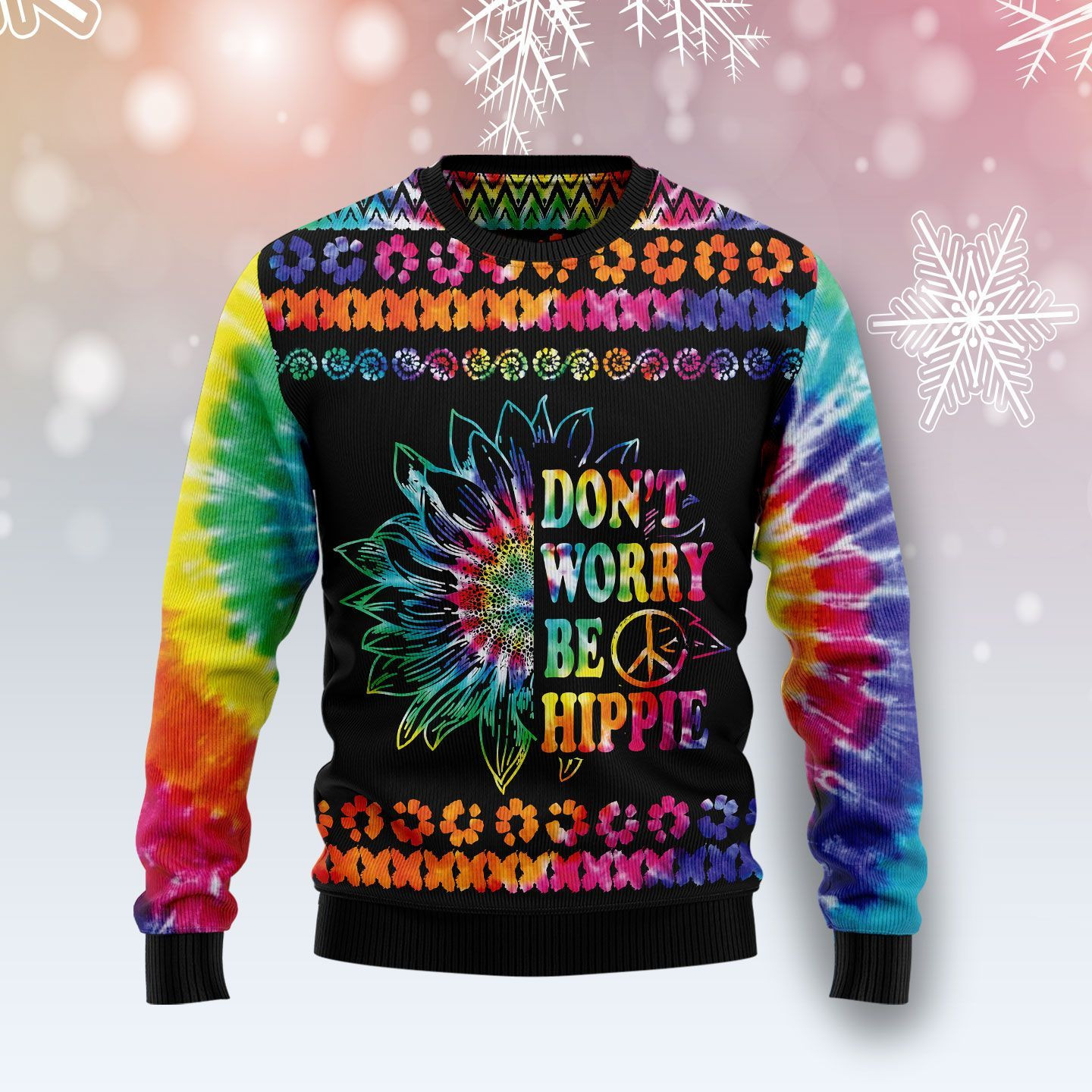 Hippie Tie Dye Color Christmas Ugly Christmas Sweater Adult 3D Funny Matching for family