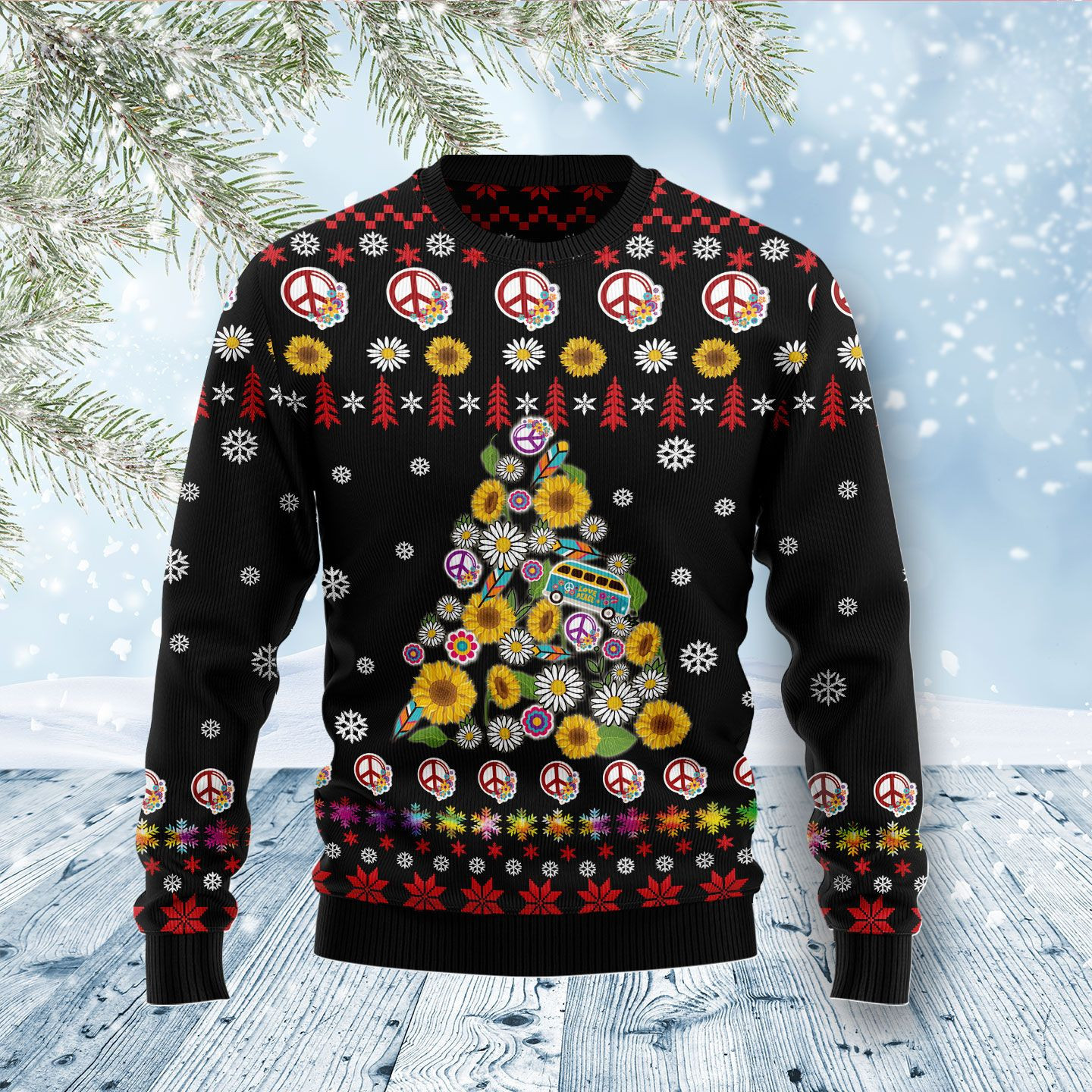 Hippie Tree Xmas Ugly Christmas Sweater Adult 3D Funny Matching for family