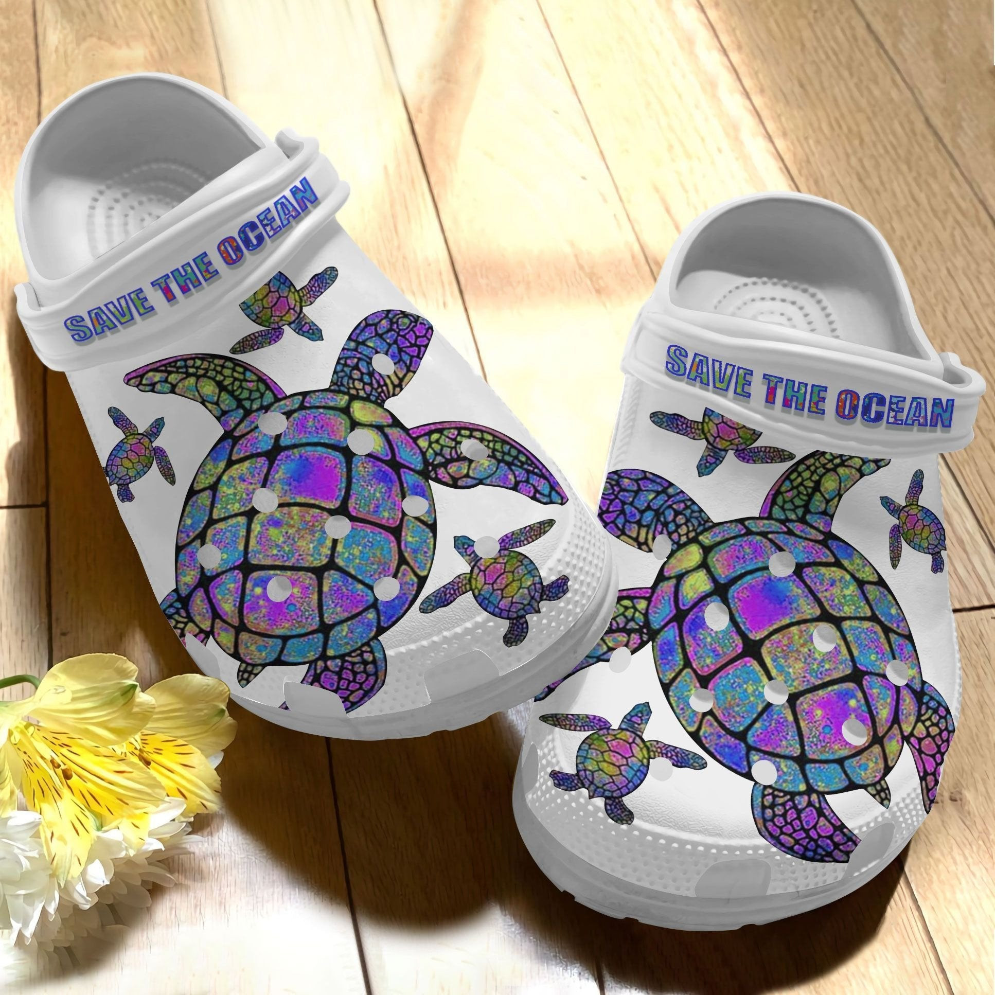 Hippie Trippy Turtle Girl Shoes - Save The Ocean clogs