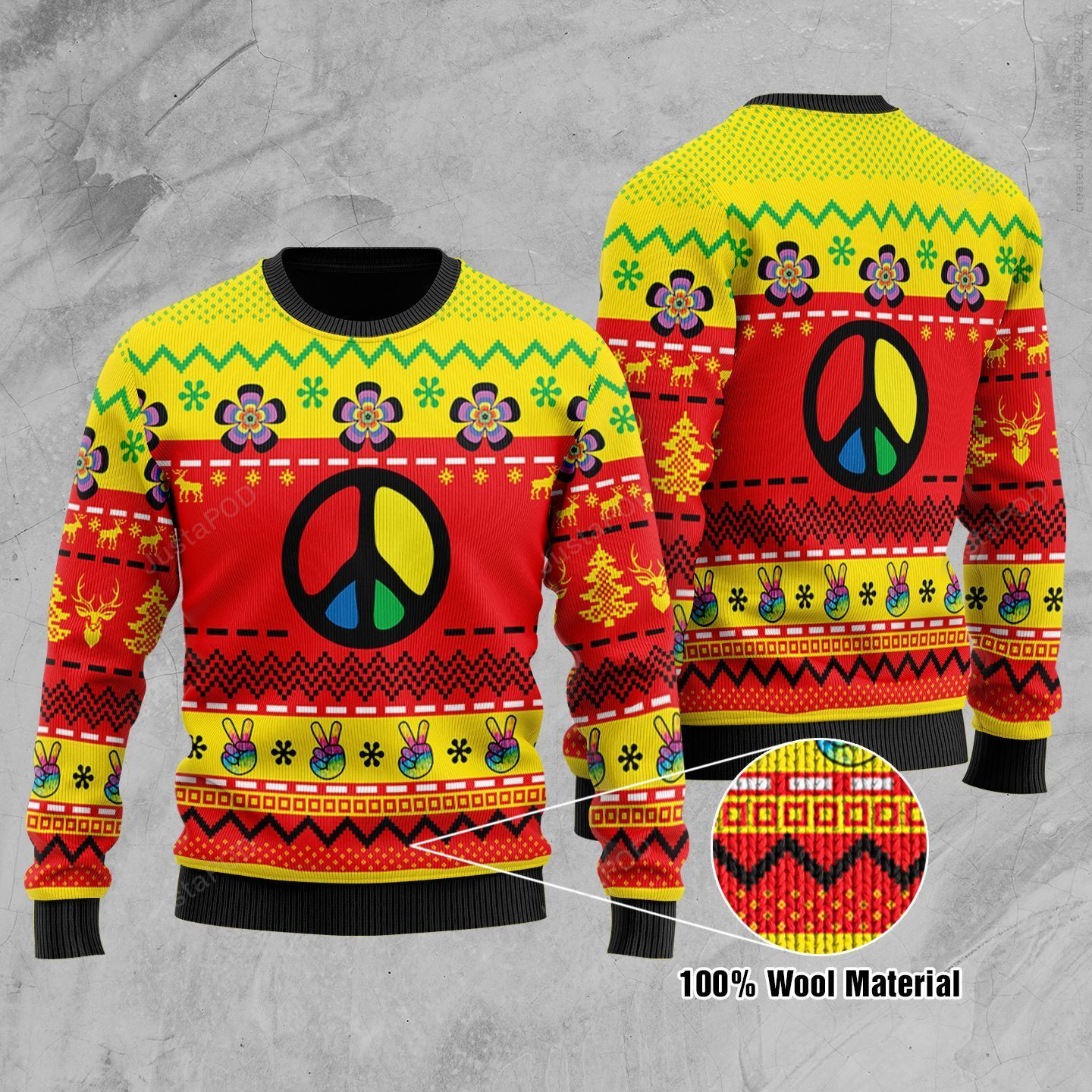 Hippie Ugly Christmas Sweater Adult 3D Funny Matching for family