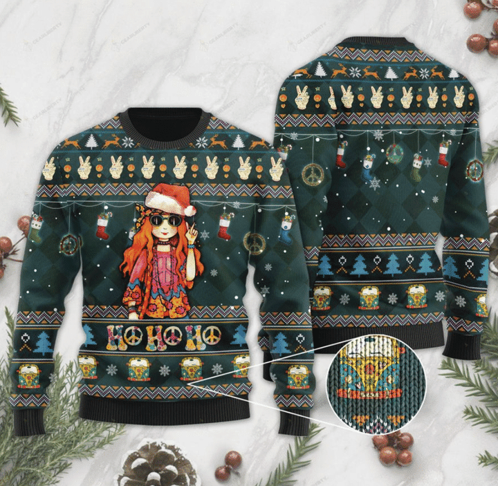 Hippie Ugly Christmas Sweater Adult 3D Funny Matching for family