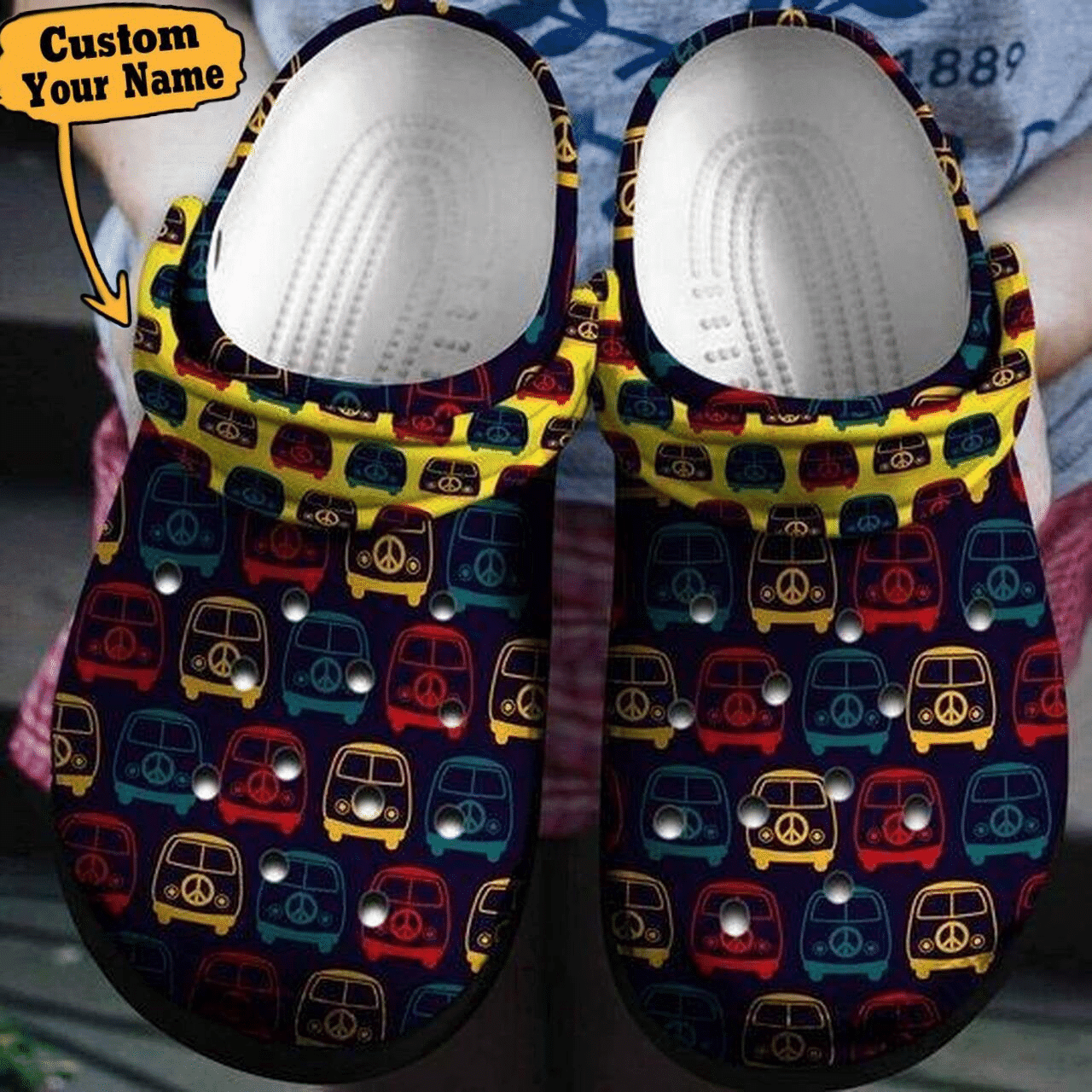 Hippie Vintage Mini Van Personalized clog Shoes Hippie