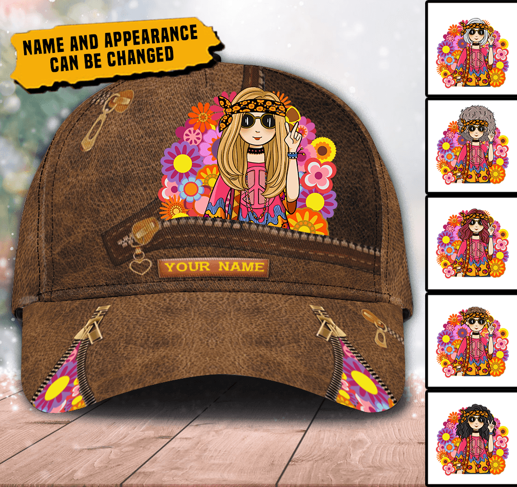 Hippie Zipper Personalized Classic Cap, Personalized Gift for Hippie Life, Hippie Lovers Trucker Hats Custom Hats Gifts For Men & Women