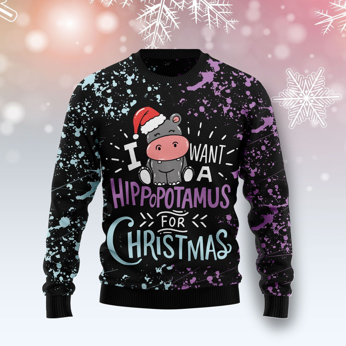 Hippo Christmas Ugly Christmas Sweater Adult 3D Funny Matching for family