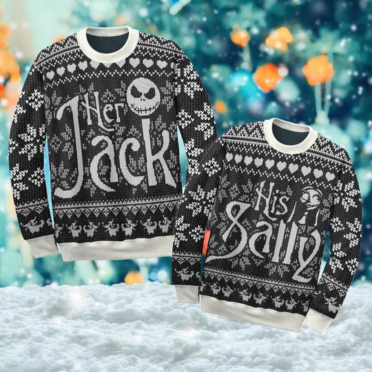 His And Her Nightmare Couple Ugly Christmas Sweater, Before Christmas Skeleton - Image 2