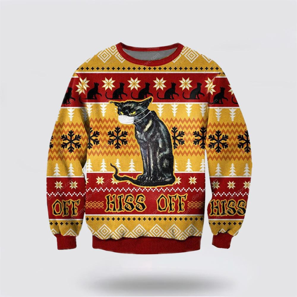 Hiss Off Cat 3D All Over Print Ugly Christmas Sweater Christmas Unisex Sweater Funny Christmas Sweater