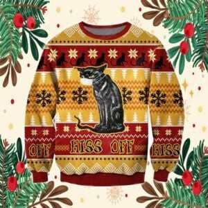 Hiss Off Cat Ugly Christmas Sweater Adult 3D Funny Matching for family