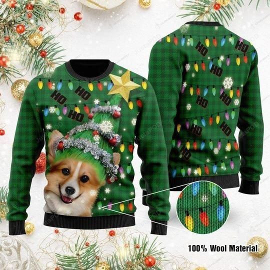 Ho Ho Ho Corgi Dog Christmas Tree Ugly Christmas Sweater Adult 3D Funny Matching for family