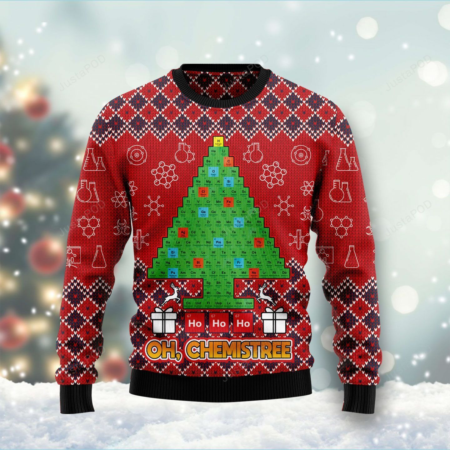 Ho Ho Ho Oh Chemistree Periodic Table Ugly Christmas Sweater Adult 3D Funny Matching for family