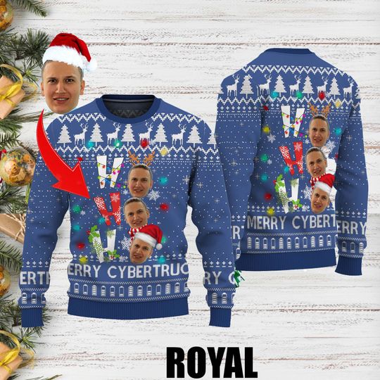 Ho Ho Ho Xmas Ugly Sweater, Personalize Face Ho Ho Ho Ugly Sweater - Image 5