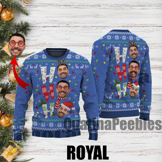 Ho Ho Ho Xmas Ugly Sweater, Personalize Face Ho Ho Ho Ugly Sweater - Image 10
