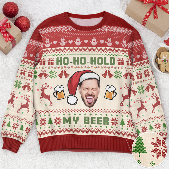 Ho-Ho-Hold My Beer - Personalized Photo Ugly Sweater - Image 4