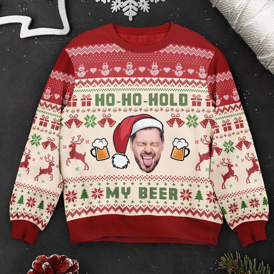 Ho-Ho-Hold My Beer - Personalized Photo Ugly Sweater - Image 2