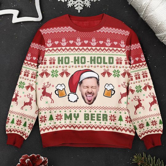 Ho-Ho-Hold My Beer - Personalized Photo Ugly Sweater - Image 5