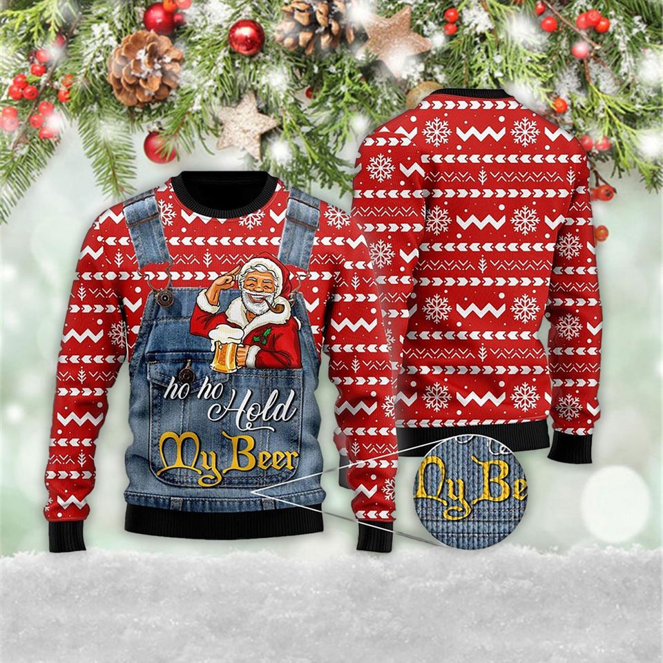 Ho Ho Hold My Beer Santa 3D Ugly Christmas Zip 3D Sweater