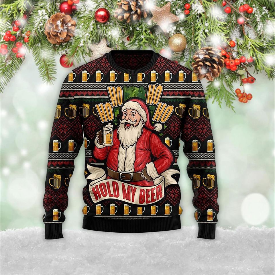 Ho Ho Hold My Beer Santa Christmas 3D Ugly Christmas Sweater