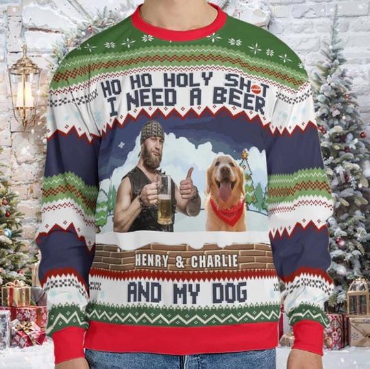 Ho Ho Holy I Need A Beer Winee And My Pet, Custom Photo Ugly Christmas Sweater - Image 6