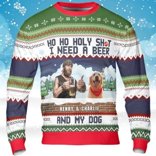 Ho Ho Holy I Need A Beer Winee And My Pet, Custom Photo Ugly Christmas Sweater - Image 7