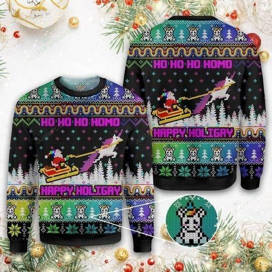 Ho Ho Homo Happy Holigay Santa Claus Ugly Christmas Sweater Adult 3D Funny Matching for family