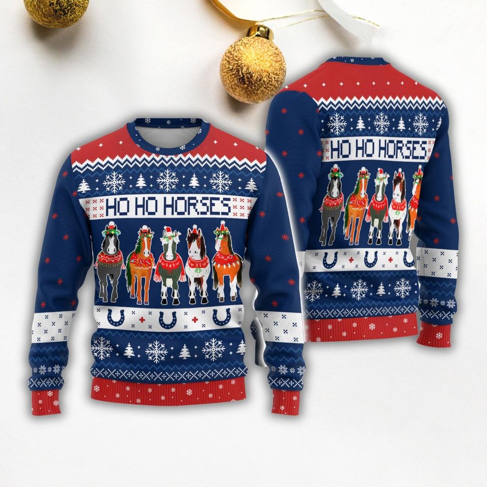 Ho Ho Horses Ugly Sweater, Chirstmas Horse Holiday Sweater