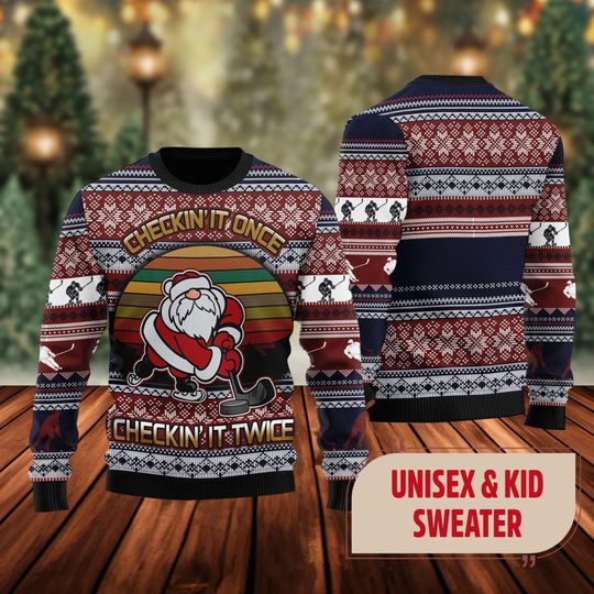 Hockey Checking It Once Checking It Twice Ugly Christmas Sweater, Funny Sport Xmas Sweatshirt - Image 8
