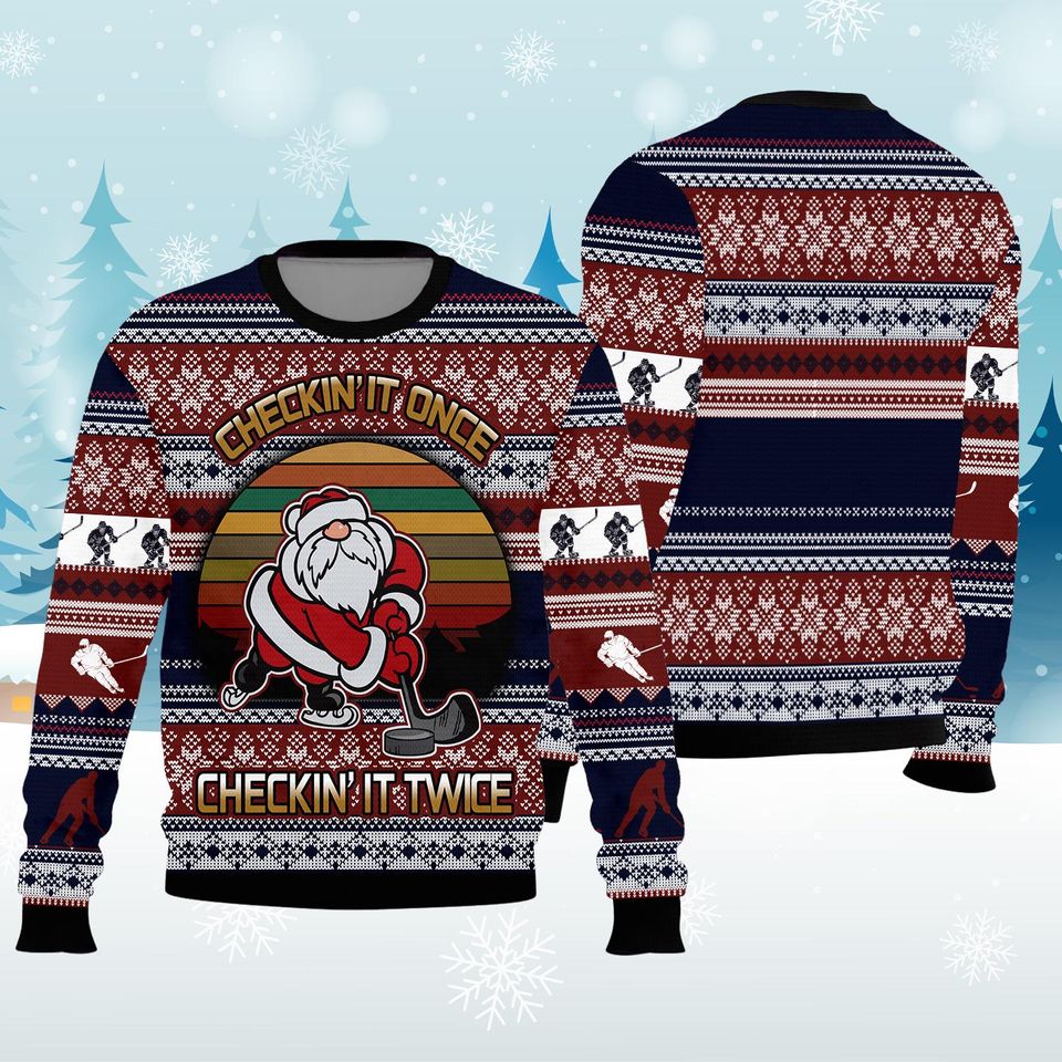 Hockey Checking It Once Checking It Twice Ugly Christmas Sweater, Funny Sport Xmas Sweatshirt - Image 3